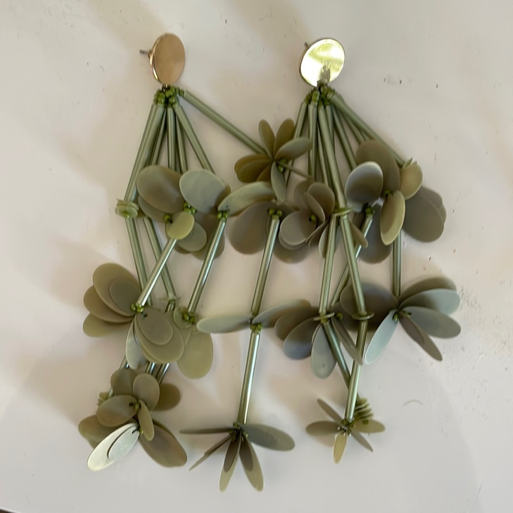 Dangling Earrings- Light Green Leaves and Gold hardware